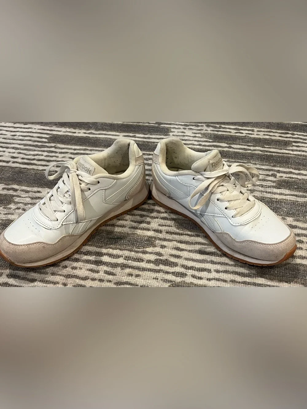 Reebok White Leather Sneakers with Beige Accents